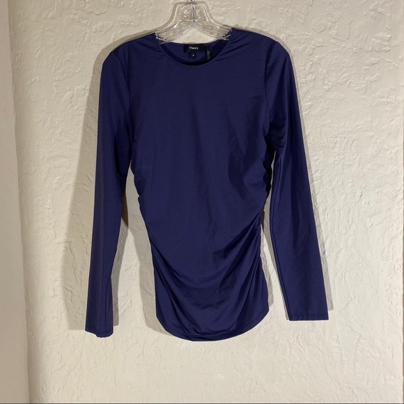 Theory Long-sleeve Travel Jersey Ruched Top Size Medium NWT - Picture 2 of 5